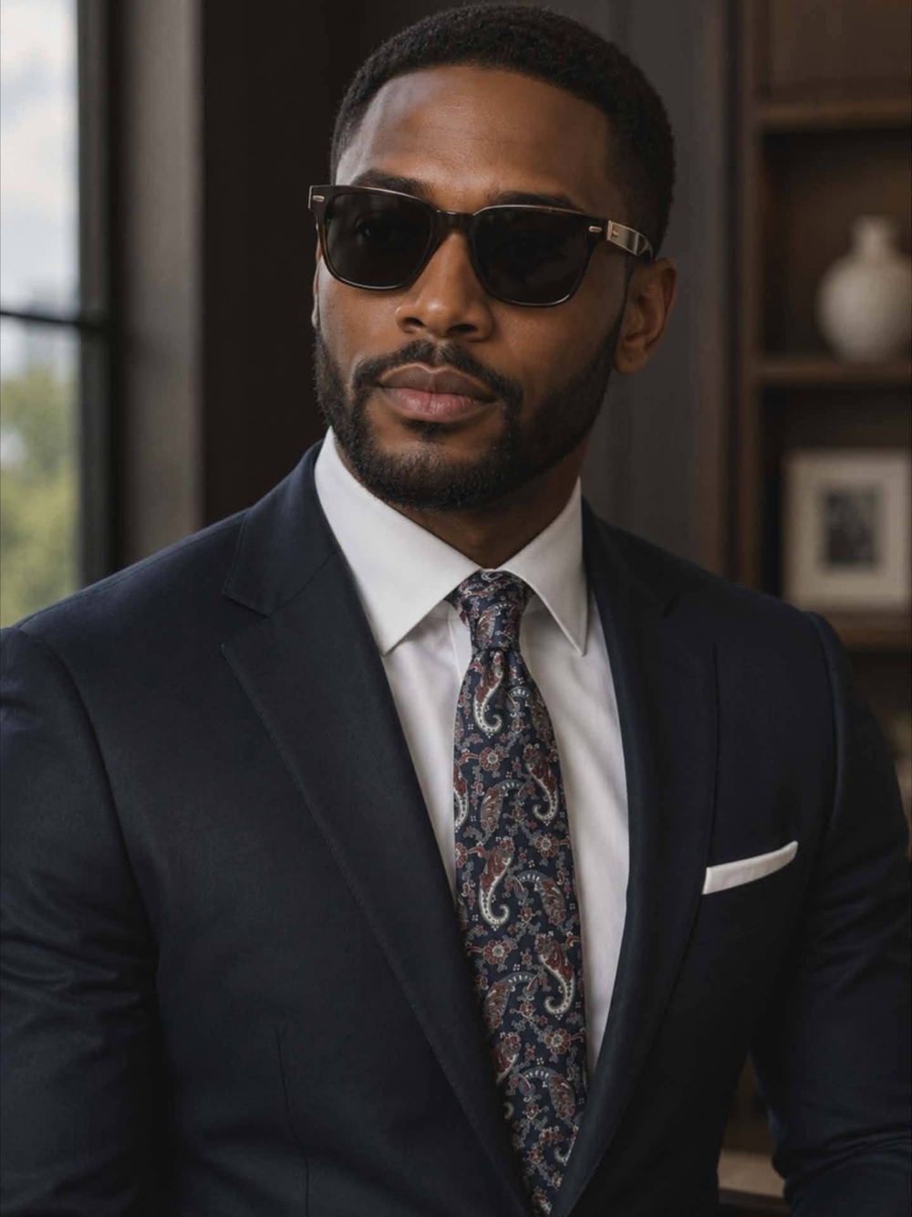"Christian Dior" Navy Tie with Red and Cream Paisley
